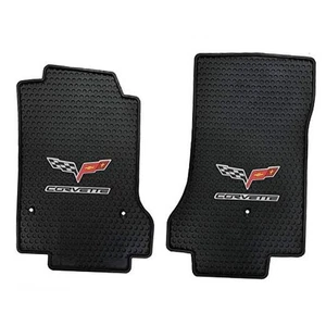  Custom-Fit All-Weather Rubber Floor Mats for Corvette C6 2PC - Fronts Black - Picture 1 of 5