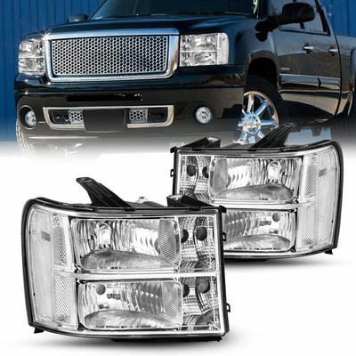 For 2007 2008 2009-2013 GMC Sierra 1500 2500HD 3500HD Headlights Chrome Headlamp - Image 1 of 4