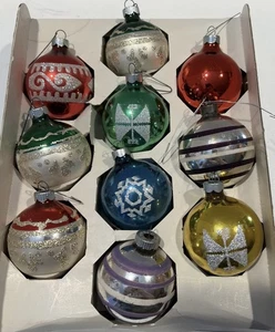 10 Vintage Shiny Brite & USA gemischte Weihnachtsschmuck helle Farben EUC Glitzer - Bild 1 von 12