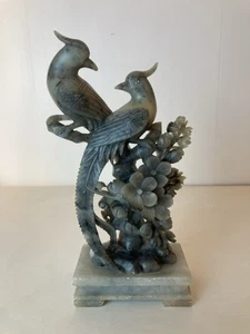 Soapstone sculpture of birds and flowers made in China - Picture 1 of 11