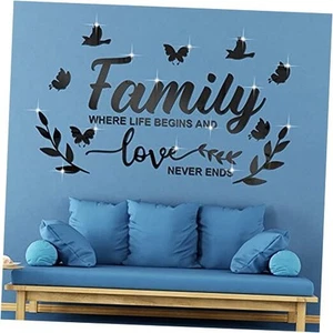 Mirror Family Wall Letter Quotes Decor 3D Acrylic Wall Decal Stickers DIY - Picture 1 of 7