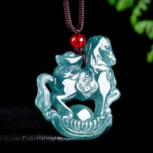 Collar Colgante Certificado Grado A Jade Verde Natural Jadeíta Zodiaco Caballo Suerte - Imagen 1 de 9
