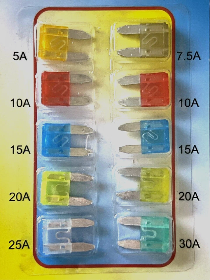 10x Autosicherungen Set Car KFZ Auto Sicherungen Flachsicherung mini 5A - 30A - Bild 1 von 1