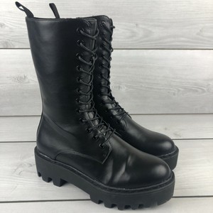 中筒人造皮革黑色女靴| eBay