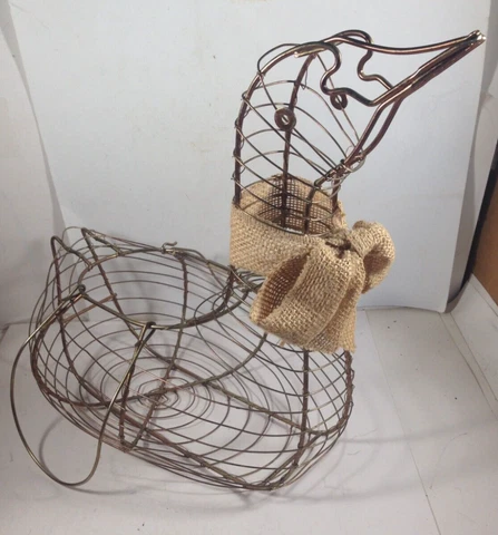 Vintage Wire Duck Egg Basket Country Kitchen Cabin Decor Cover