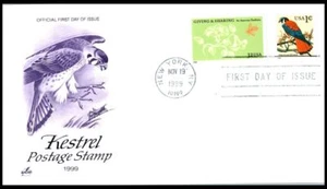 1999 Kestrel bird Sc 3031 1c FDC self-adhesive stamp with ArtCraft cachet - Picture 1 of 1
