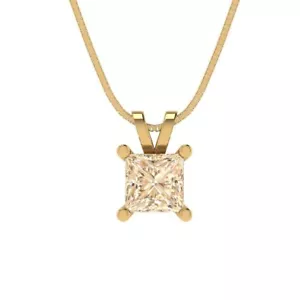 Colgante solitario de oro amarillo morganita natural de corte princesa de 2,5 quilates cadena de 18" - Imagen 1 de 11