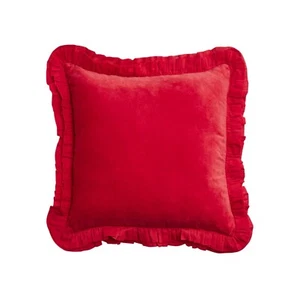 Red Velvet Ruffle Cushion Cover Square 18.5" Throw Pillow Home Decor - Picture 1 of 2