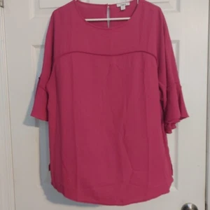 Bar III Women's Hot Pink Scoop Neck Ruffle Sleeve Blouse Top Plus Size 1X - Picture 1 of 9