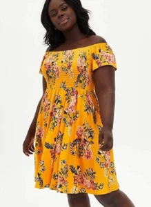 Torrid Damen Übergröße 1 1X 14-16 superweiches goldenes schulterfreies Skaterkleid - Bild 1 von 5