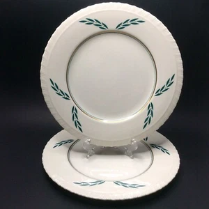 Platos Coronación de Hannover 2 Cenas Hoja Verde Borde Oro Festoneladas Años 50 De Colección - Imagen 1 de 4