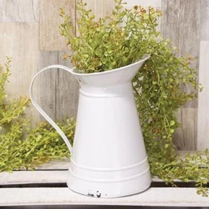 Decorative Shabby Chic Distressed White Metal Water Pitcher 10" H x 6" W - Picture 1 of 1