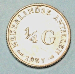 NETHERLANDS ANTILLES ( 1 ) COIN 1/4 GULDEN 1967 ALMOST UNCIRC 0.6400 SILVER - Picture 1 of 2