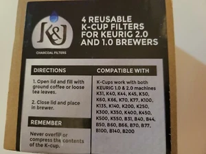 K&J 4 Filtri Riutilizzabili Carbone k-cup per Birrai Keurig 2.0 e 1.0 (E) - Foto 1 di 2
