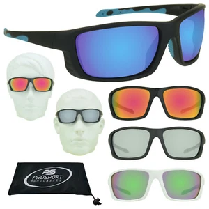 Mirror Lens Wrap Sunglasses Black Sports Glasses Golf Motorcycle Tennis Fishing - Picture 1 of 17