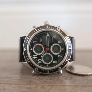 Avon Men's Analog Digital Sport Strap Watch Black & Chrome !!! - Picture 1 of 4