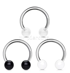 1x 16g 14g Steel Horseshoe Circular Barbell with Acrylic Balls Ear Labret Septum - Picture 1 of 2