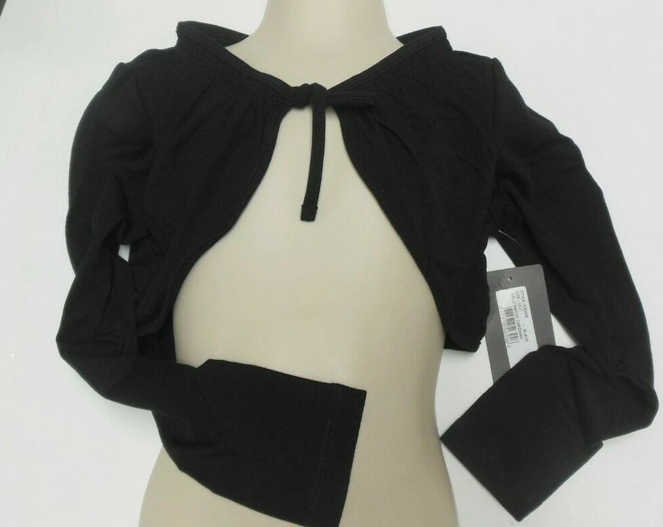  Bloch Negro Niñas Ahumado Manga Larga Top Corbata Frontal Top Encogerse de hombros CZ9006 talla 6x-7 Foto 1 de 4