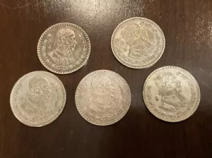 SET 5 MÜNZEN MEXIKO UN 1 PESO MORELOS 1957 1962 1964 1966 SCHÖN 10 % Silber - Bild 1 von 11