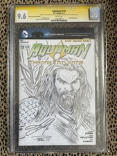 SS CGC 9.6 AQUAMAN #15 BLANK PAUL PELLETIER SKETCH Signed JASON MOMOA