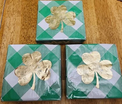 Lote 3 Servilletas de Papel para Cóctel Día de San Patricio Trébol Lámina Dorada Paquete de 40 Foto 1 de 4