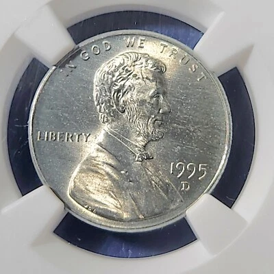 MS66 UNPLATED PLANCHET 1995-D Zinc LIncoln Memorial Cent Penny NGC - Image 1 of 4