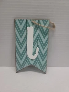 Studio Decor Boho Modern Alphabet Letter L Blue Green Chevron 4" x 6.5" - Picture 1 of 6
