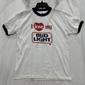 Nueva Camisa Timbre Budweiser Vintage Años 70 Años 80 “I Love My Bud Light” EE. UU. Mediana - Imagen 1 de 8