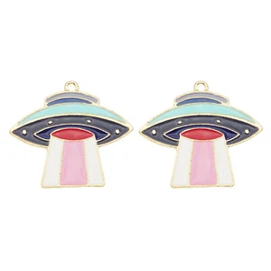 6PCS Enamel 30x26mm Space UFO Dangle Charms Pendant Keychain Earrings Making - Picture 1 of 6