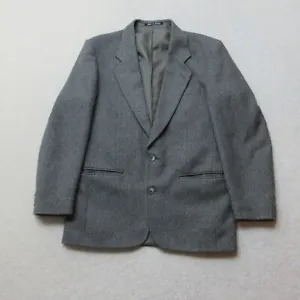 VINTAGE Greenwoods Tweed Blazer Jacket Mens 38 R Grey Wool Blend Single Breasted - Picture 1 of 10