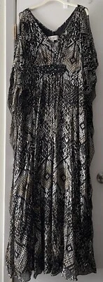 ¡IMPRESIONANTE $800! CAFTÁN DE NOCHE DE SEDA CON CUENTAS COLECCIÓN BADGLEY MISCHKA TALLA XL 14/16 Foto 1 de 4