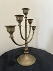 Vintage Brass Candelabra 5 Arm Heavy Taper Candle Holder Natural Patina 10 inch