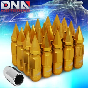 J2 ENGINEERING GOLD 16PC M12X1.5 80MM 7075-T6 ALUMINUM SPIKY CAP LUG NUT+4LOCK - Picture 1 of 7