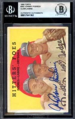 Johnny Podres Clem Labine Beckett BAS Signed 1959 Topps Hitters Foes Autograph - Image 1 of 2