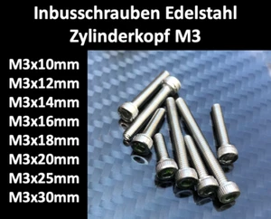 10x Edelstahl Innensechskantschraube M3x10 12 14 18 20 25 30 Imbus Zylinderkopf - Bild 1 von 2
