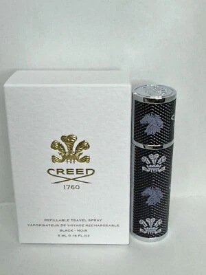 Atomizador de viaje de cuero Creed negro/noir tapa magnética 5 ml/0,16 oz NUEVO Foto 1 de 2