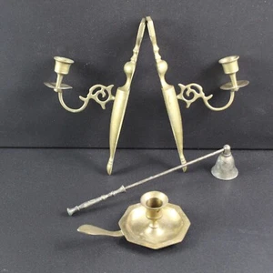 2 Vintage Messing Kerzen Wandleuchter Kegel Kerzenständer Halter 10" Taiwan & Snuffer - Bild 1 von 11