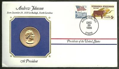US 1995 FDC With Official Mint Presidential 24kt Gold Electroplated Medal # 17th - Image 1 of 2
