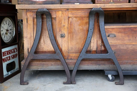 vintage Cast Iron table Legs industrial base Brass Badge Chicago lathe machine Cover