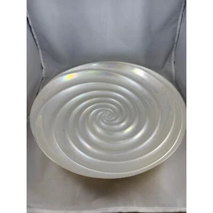 Artistic Accent Pearl White Iridescent 3D Forged Silver Spiral Glass Platter   - Picture 1 of 5