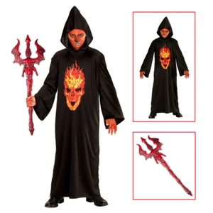 VESTITO CARNEVALE + ACCESSORI SKELETON DEVIL TESCHIO TRIDENTE DIAVOLO 5/7 ANNI - Foto 1 di 5