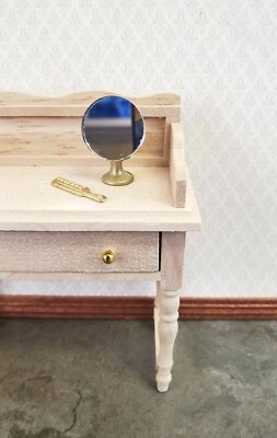 Espejo de maquillaje miniatura redondo para casa de muñecas con peine dorado tocador escala 1/12 Foto 1 de 4