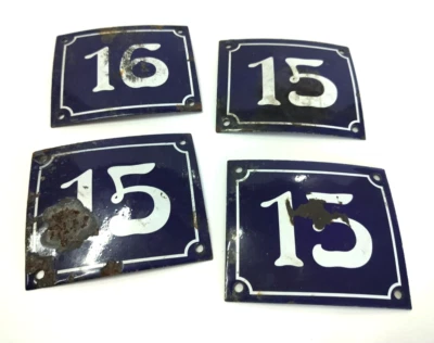 Letrero de dirección número de casa de porcelana esmaltada #15 #16 lote de 4 Foto 1 de 4