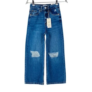 Mango Chicas Azul Cintura Alta Recortada Pernera Ancha Fit Rotos VAQUEROS XS W21 - Imagen 1 de 15