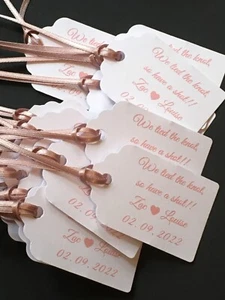 10 Personalised Rose Gold Heart Have A Shot Bottle Wedding Favour Tags Labels - Picture 1 of 4