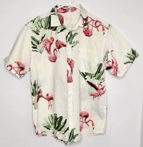 COAST HIGHWAY Soft yellow short sleeve button through flamingo print shirt Sz S - Picture 1 of 8