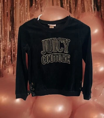 NWT Juicy Couture Girls Black Top Sweater Long Sleeve Logo Size 8/10 Top Only - Imagem 1 de 4