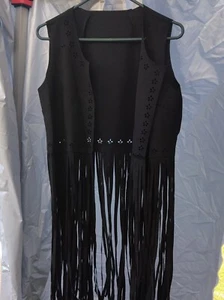 Black Cowgirl Vest Boho, Hippy, Southwestern Vest, Long Vest - Picture 1 of 5