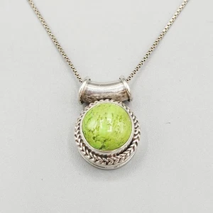 Natural Green Gaspeite Sterling Silver Pendant Necklace 925 Chain 18" Southwest - Picture 1 of 7