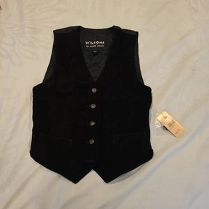 NEU Wilsons schwarz Wildleder Leder Herren Knopfleiste Anzug Weste Vintage verstellbar Gr. S - Bild 1 von 6